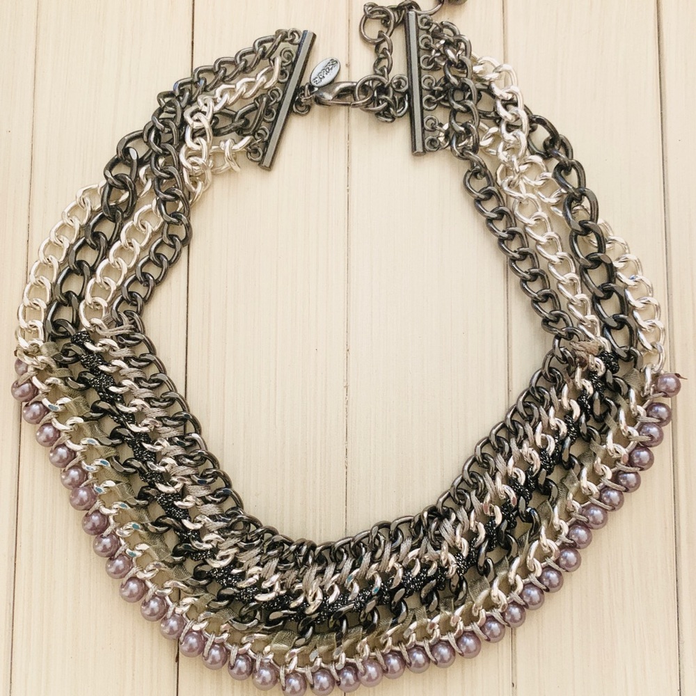 Express Mixed Metal & Fabric Chocker Necklace